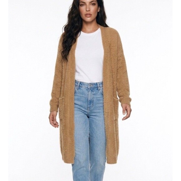Stelen Sweaters - STELEN Fuzzy Knit Long Cardigan Sweater Camel Tan Open Front Slouchy Womens Sz M